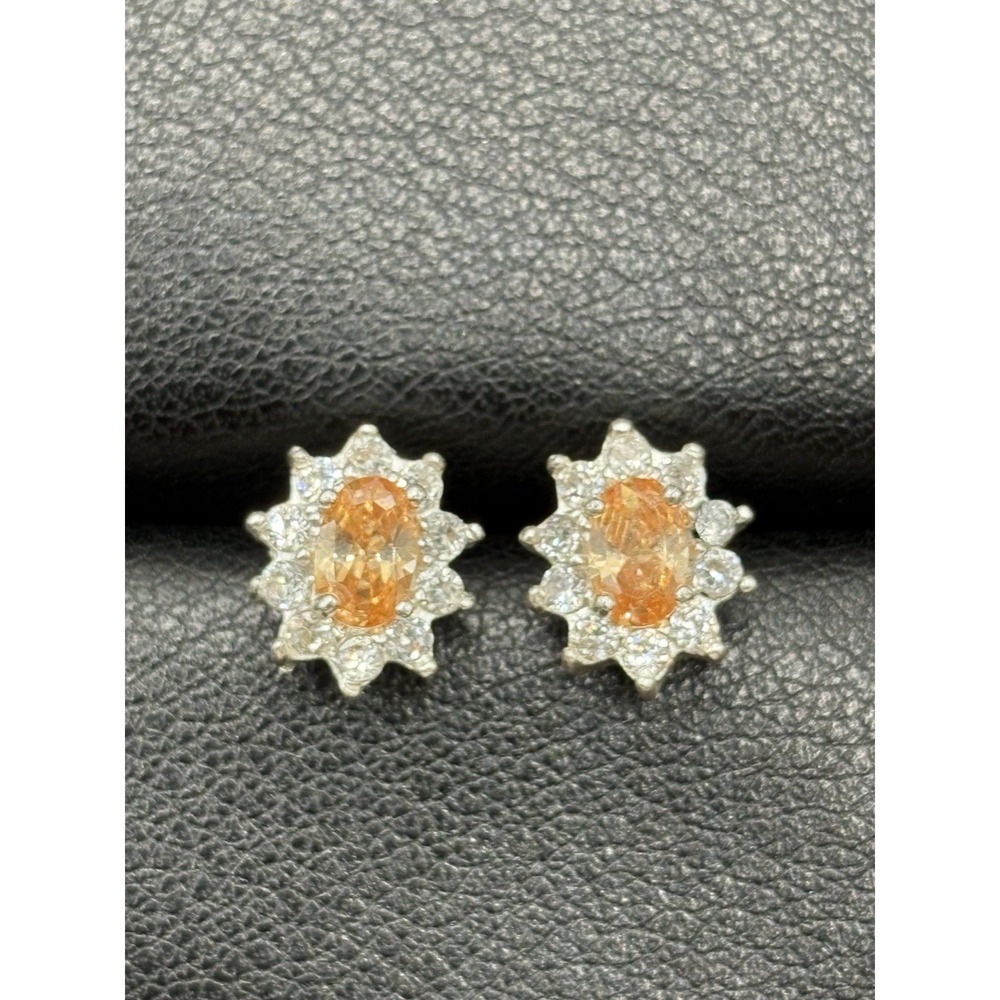 EUC Sterling Silver Yellow Cubic Zirconia Stud Earrings 925 E11